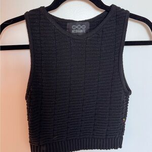 HEBRANTE Knit Black Cropped Sleeveless Tank Top Round Neck Wide Strap Colombian